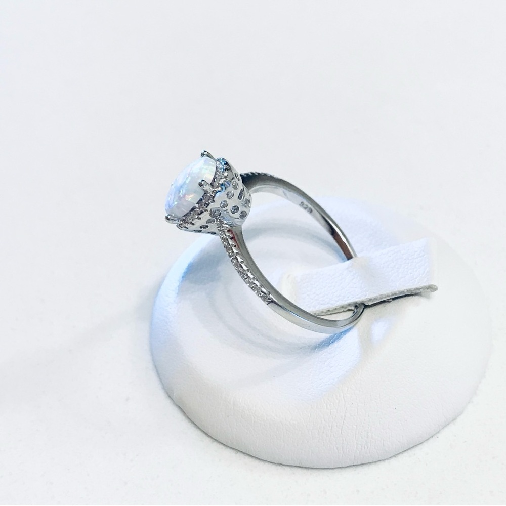 💕TOP SELLER💕 Silver White Lab Opal Ring with CZ, Silver Rings, Engagement Ring - Picture 9 of 11